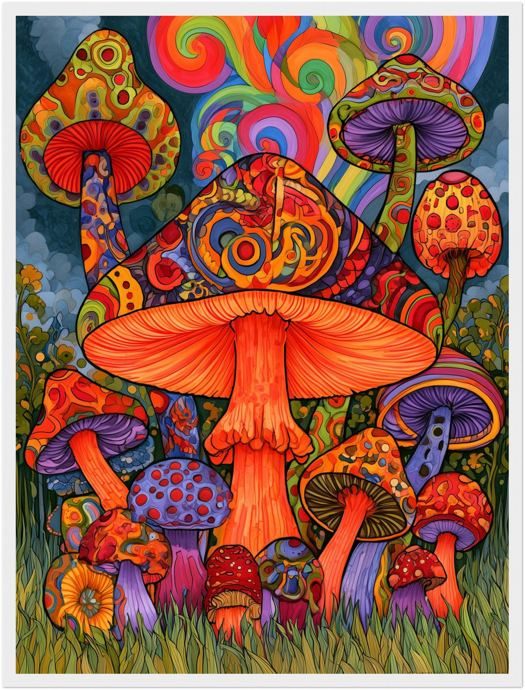 Psychedelischer Pilzwald Poster – Weißer Rahmen – Produktfoto