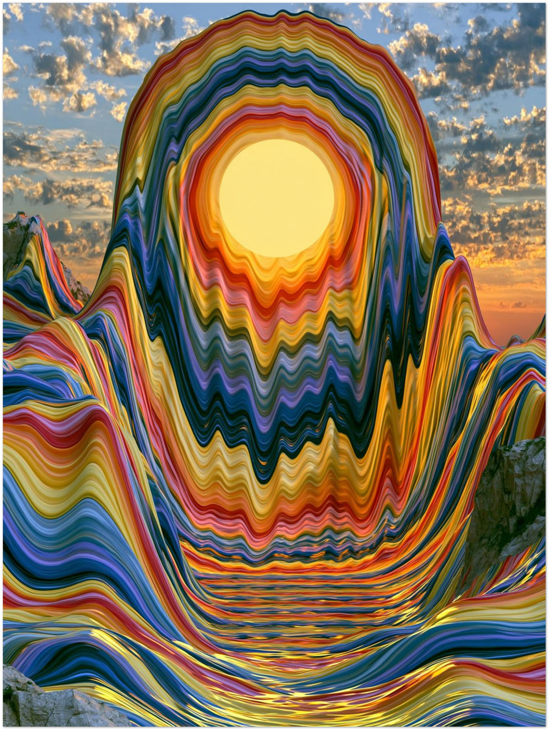 Psychedelischer Sonnenuntergang in Wellen Poster – Ohne Rahmen – Produktfoto