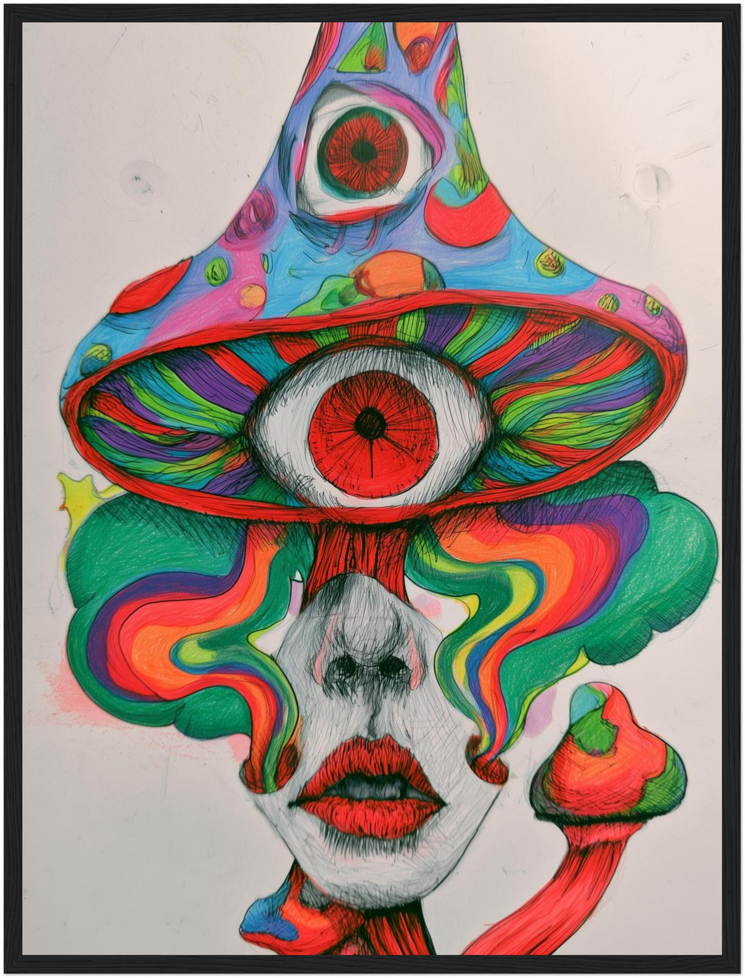 Psychedelischer Pilz-Blick Poster – Schwarzer Rahmen – Produktfoto