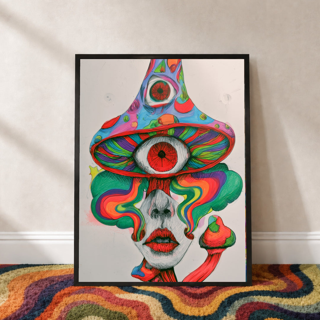 Psychedelischer Pilz-Blick Poster – Schwarzer Rahmen – Produktfoto
