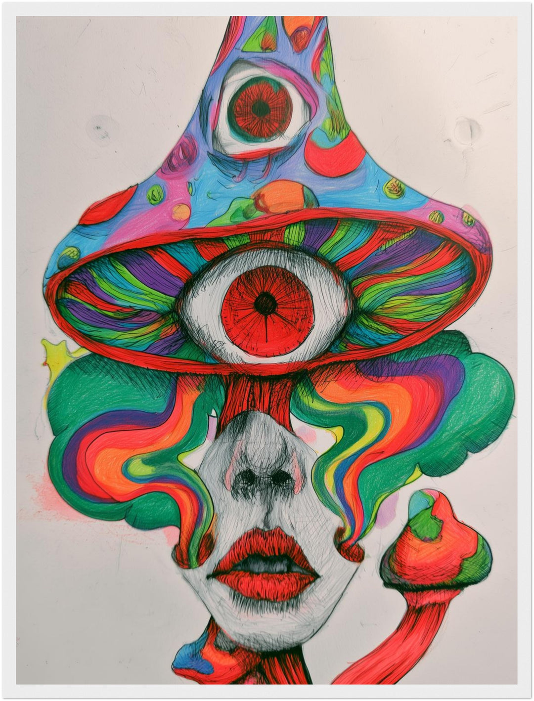 Psychedelischer Pilz-Blick Poster – Weißer Rahmen – Produktfoto