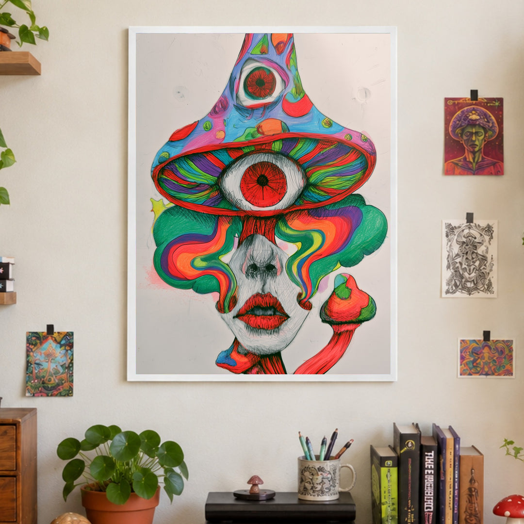 Psychedelischer Pilz-Blick Poster – Weißer Rahmen – Produktfoto