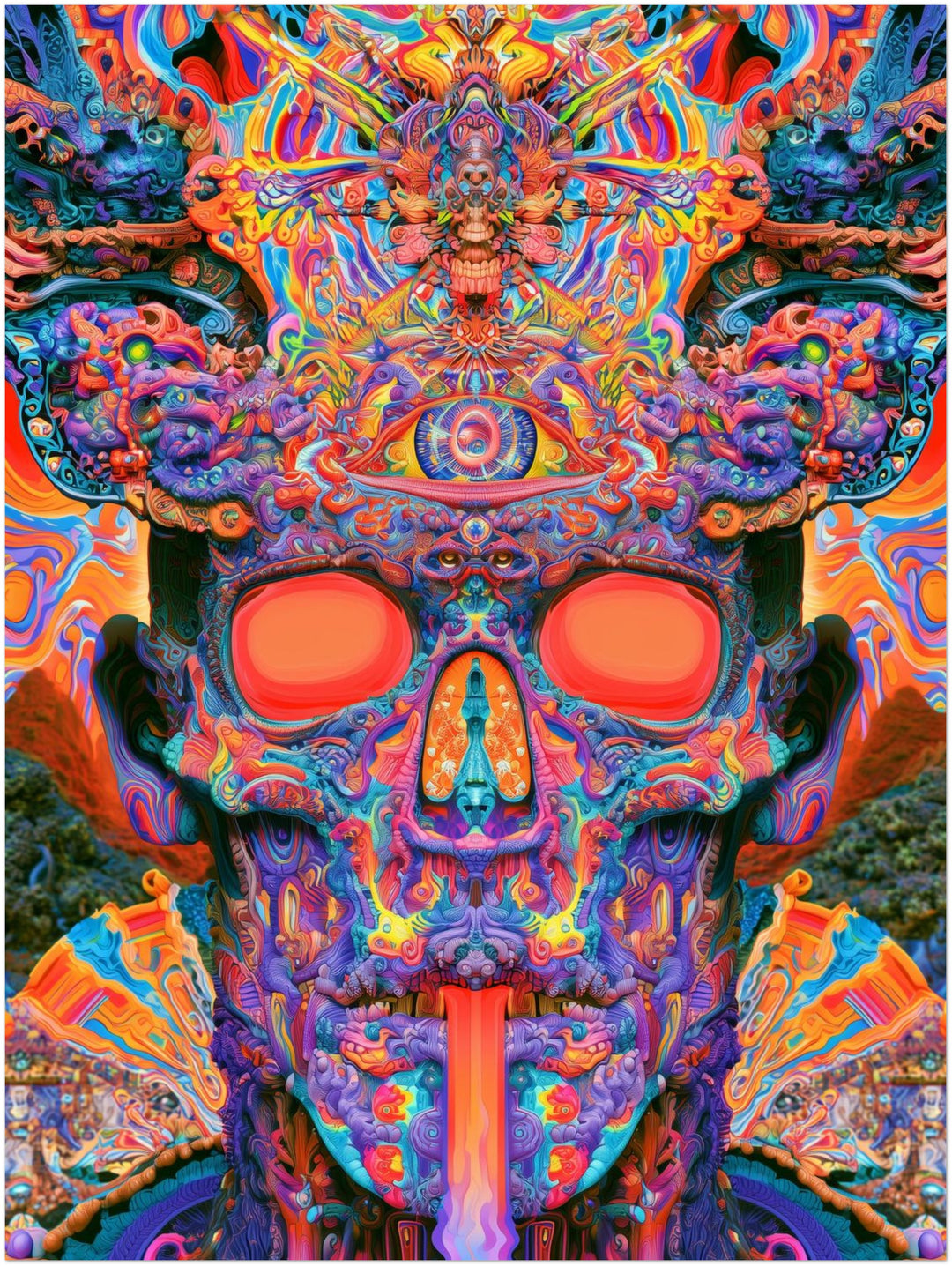 Psychedelischer Schädel mit drittem Auge Poster – Ohne Rahmen – Produktfoto