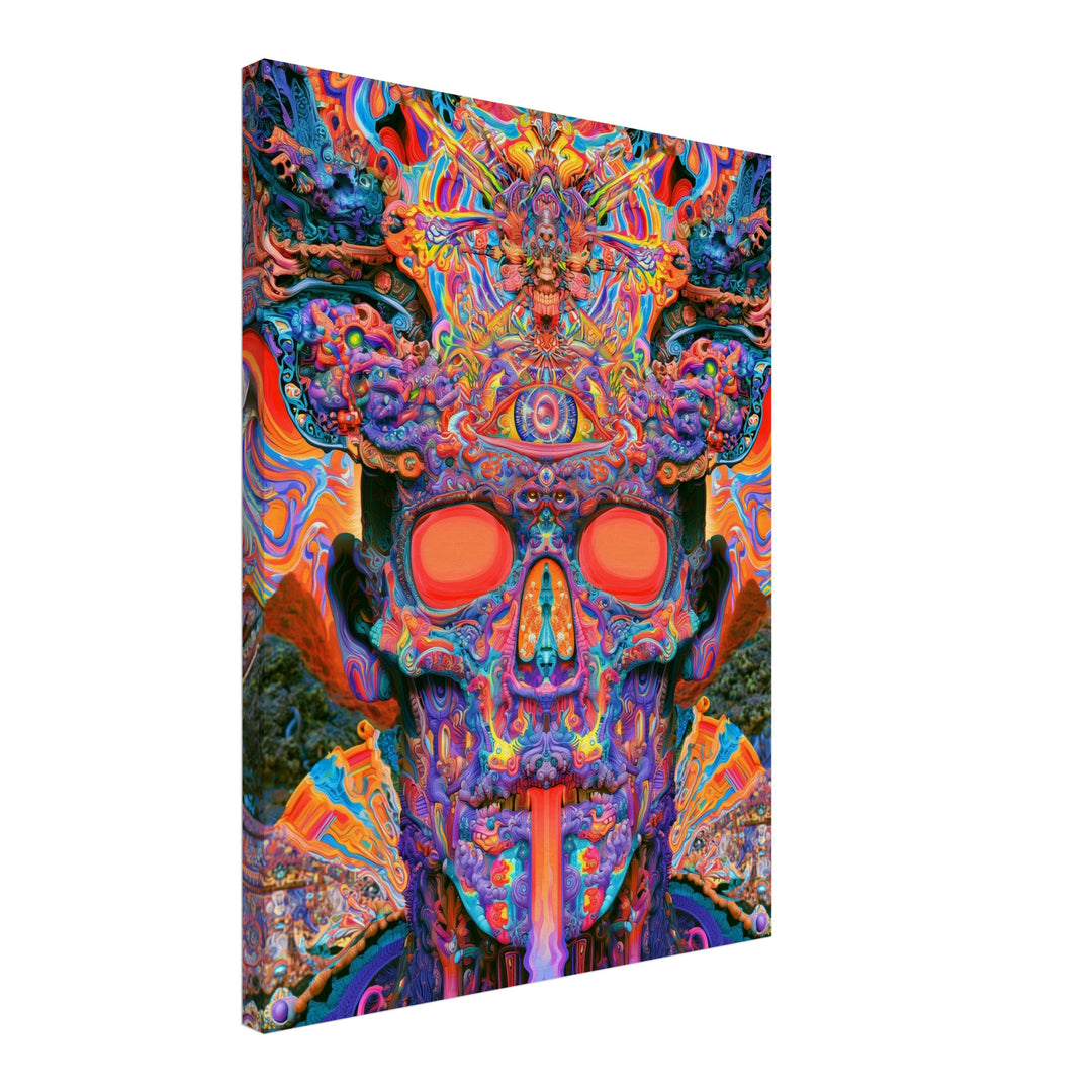 Psychedelischer Schädel mit drittem Auge Leinwandbild – Schräge Ansicht – Produktfoto