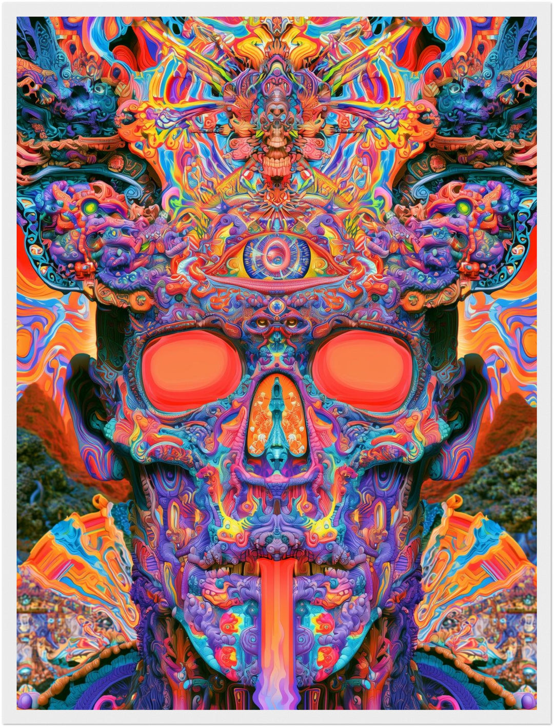 Psychedelischer Schädel mit drittem Auge Poster – Weißer Rahmen – Produktfoto