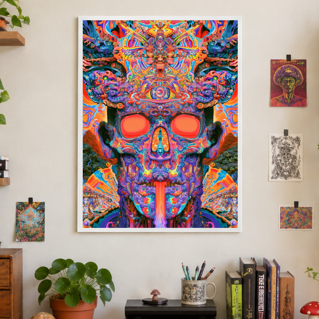 Psychedelischer Schädel mit drittem Auge Poster – Weißer Rahmen – Produktfoto