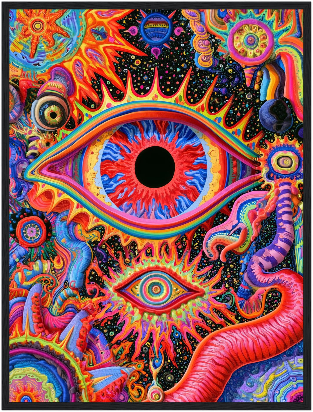 Buntes Auge mit Wimpernkranz Poster – Schwarzer Rahmen – Produktfoto