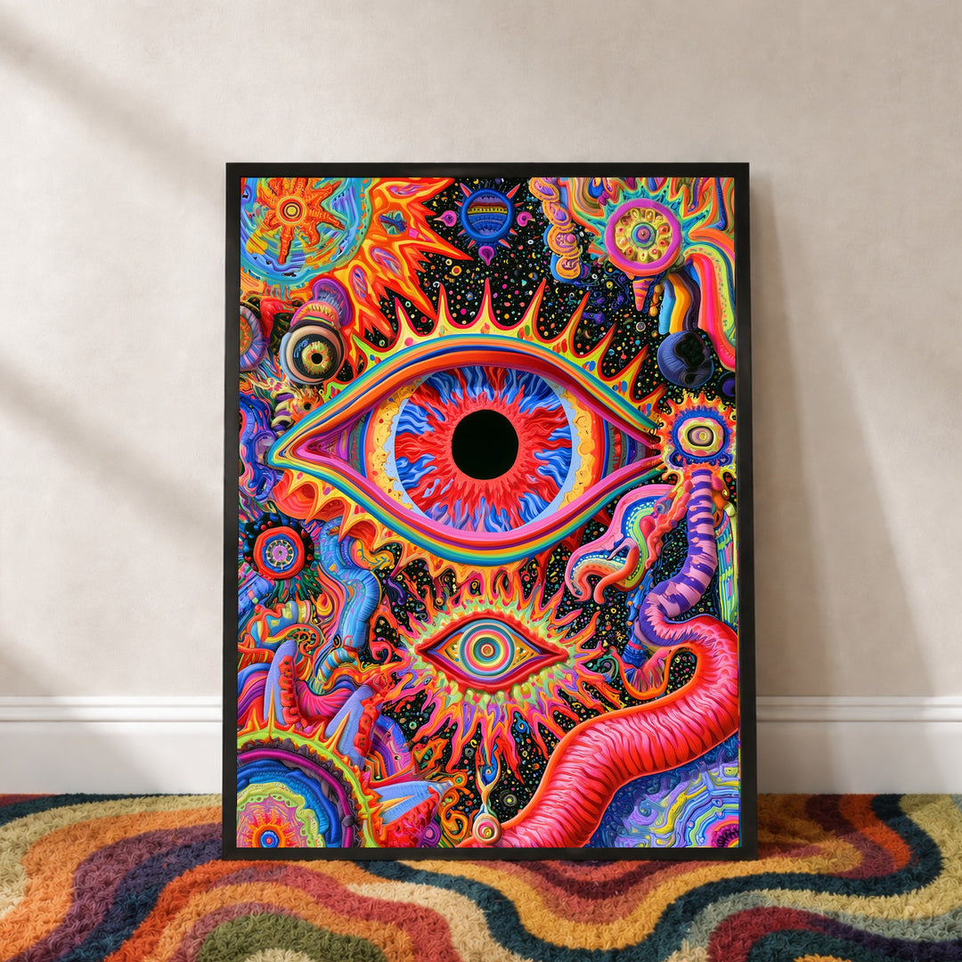 Buntes Auge mit Wimpernkranz Poster – Schwarzer Rahmen – Produktfoto