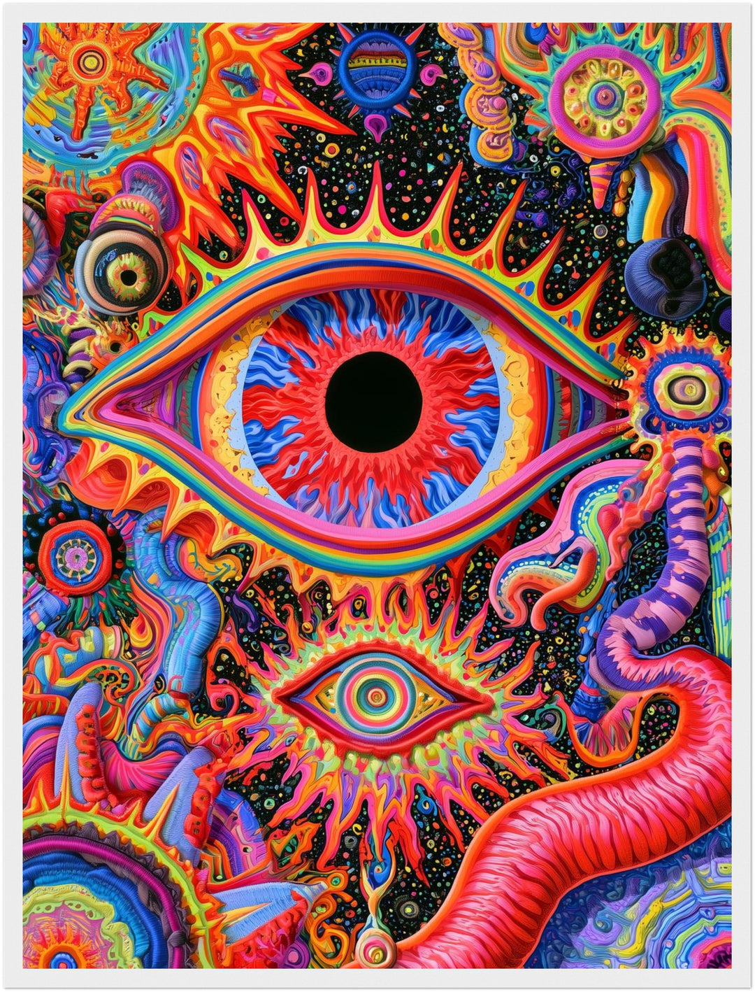 Buntes Auge mit Wimpernkranz Poster – Weißer Rahmen – Produktfoto