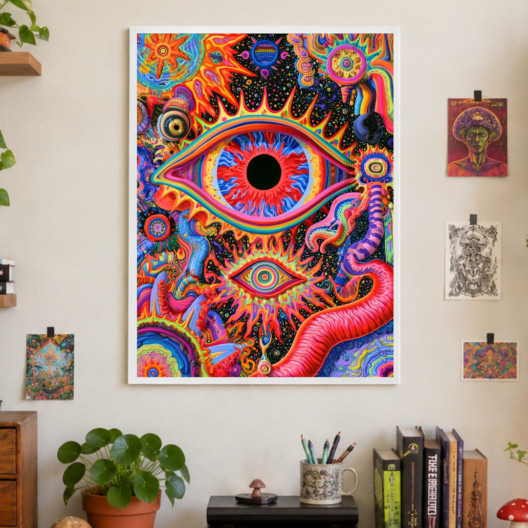 Buntes Auge mit Wimpernkranz Poster – Weißer Rahmen – Produktfoto
