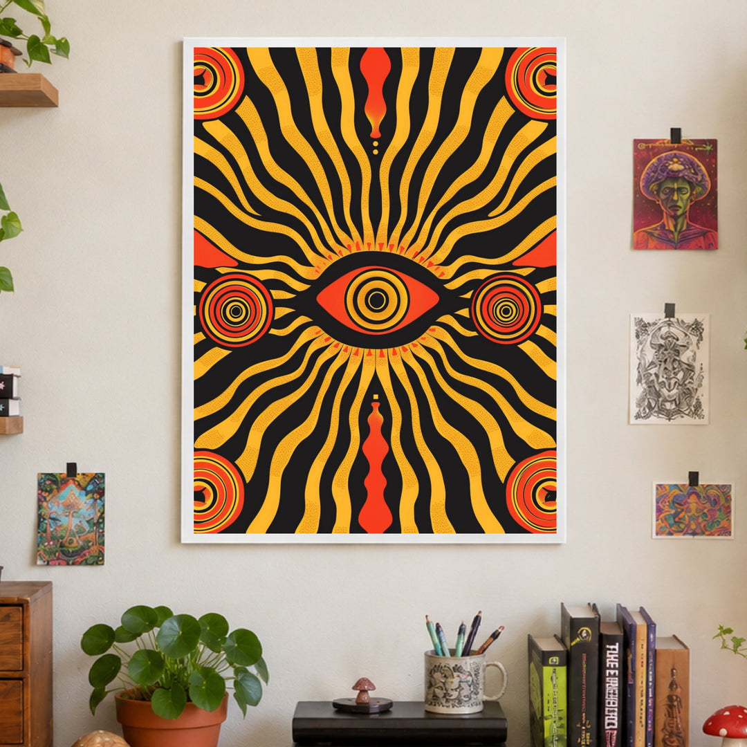 Allsehendes Auge psychedelisch Poster – Weißer Rahmen – Produktfoto