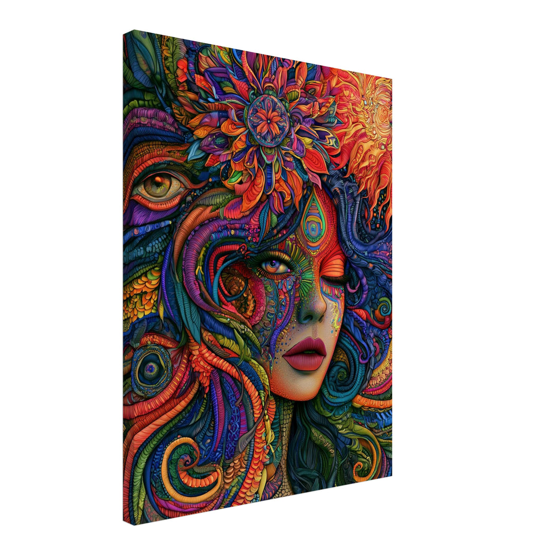 Psychedelische Göttin der Farben Leinwandbild – Schräge Ansicht – Produktfoto