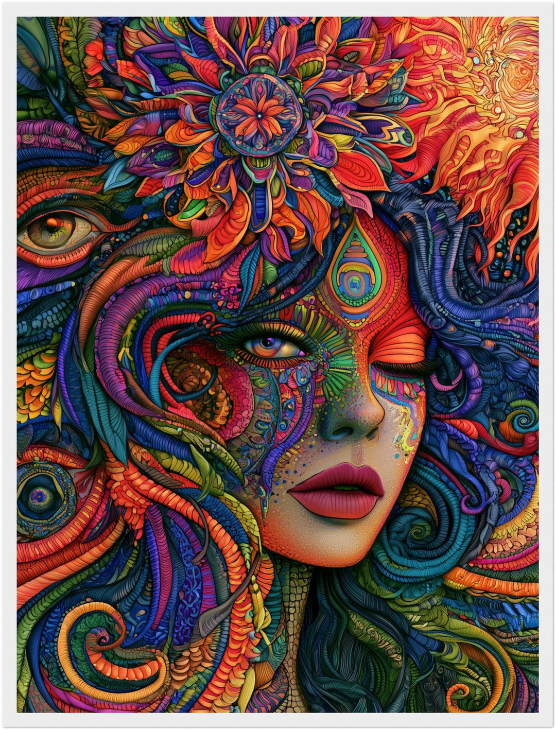 Psychedelische Göttin der Farben Poster – Weißer Rahmen – Produktfoto