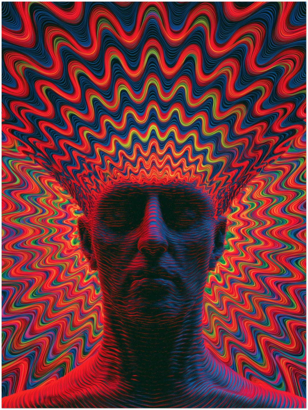 Psychedelischer Kopf in Wellen Leinwandbild – Ohne Rahmen – Produktfoto