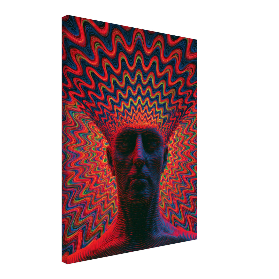 Psychedelischer Kopf in Wellen Leinwandbild – Schräge Ansicht – Produktfoto