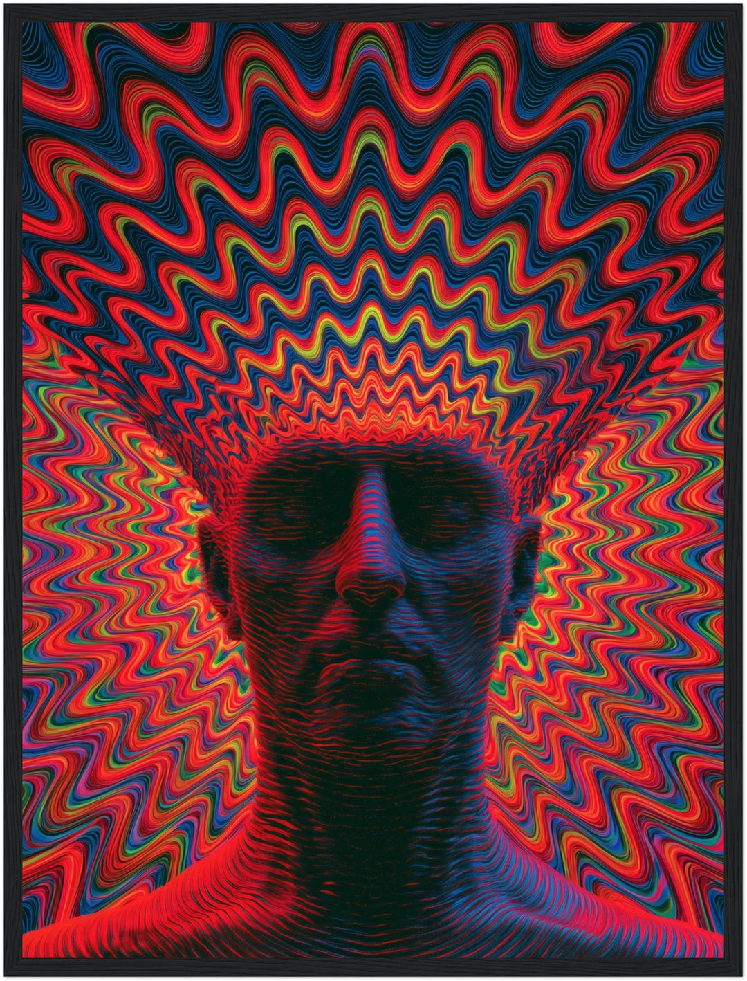 Psychedelischer Kopf in Wellen Poster – Schwarzer Rahmen – Produktfoto