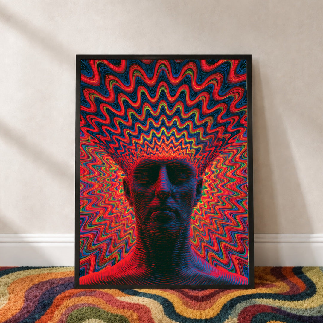 Psychedelischer Kopf in Wellen Poster – Schwarzer Rahmen – Produktfoto