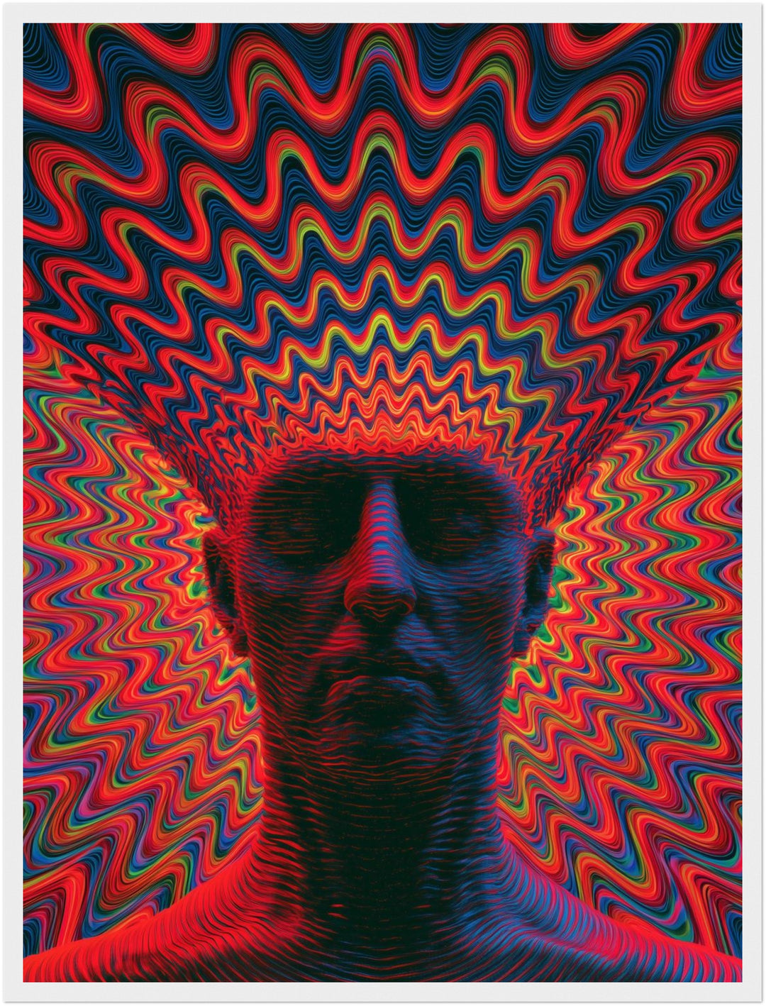 Psychedelischer Kopf in Wellen Poster – Weißer Rahmen – Produktfoto