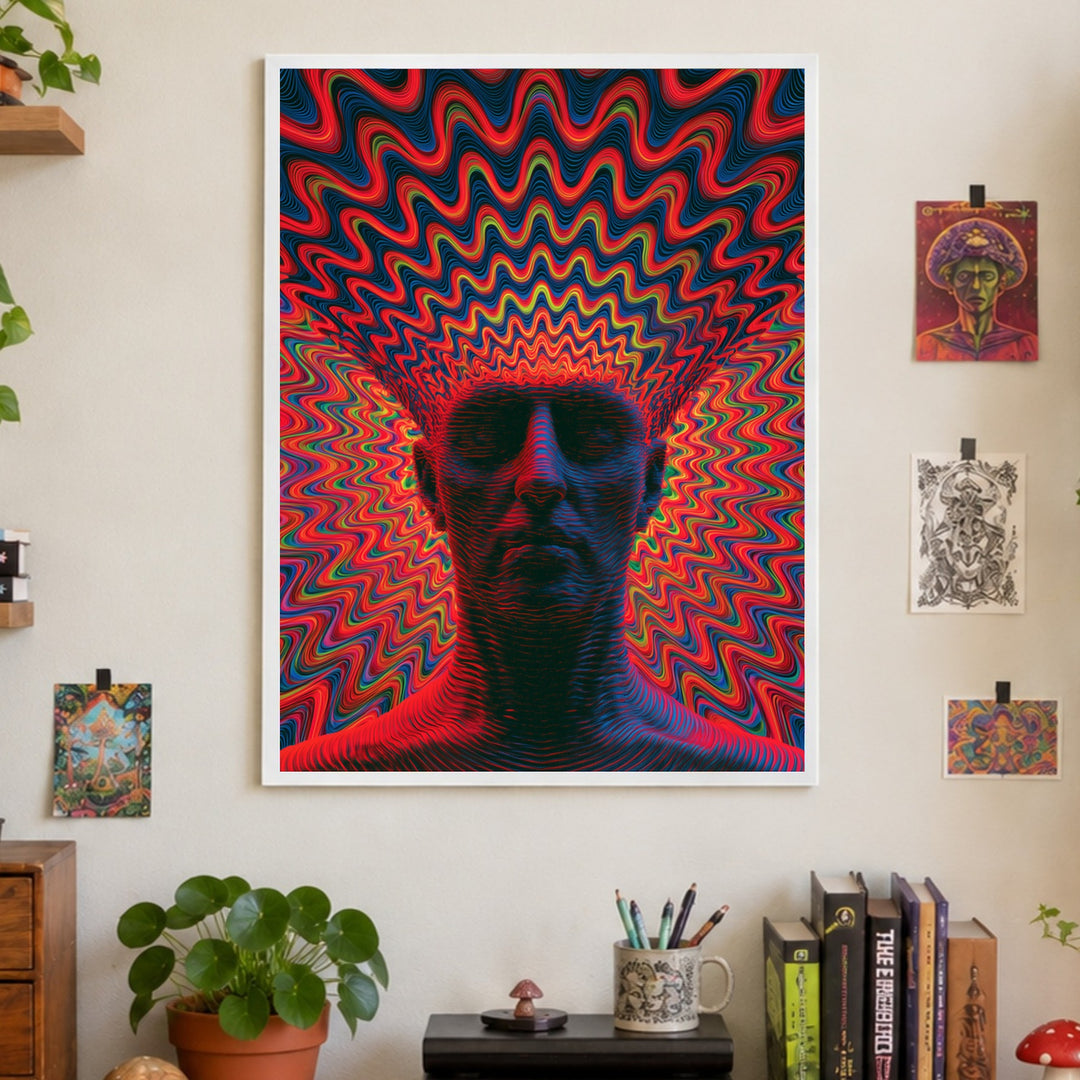 Psychedelischer Kopf in Wellen Poster – Weißer Rahmen – Produktfoto