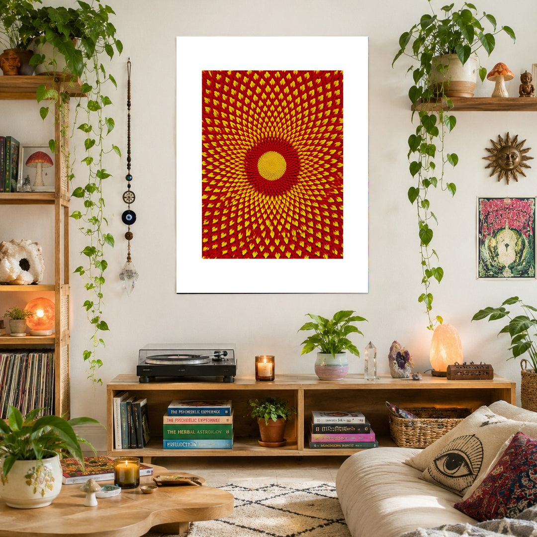 Goldenes Blütenrad psychedelisch Leinwandbild – Ohne Rahmen – Produktfoto