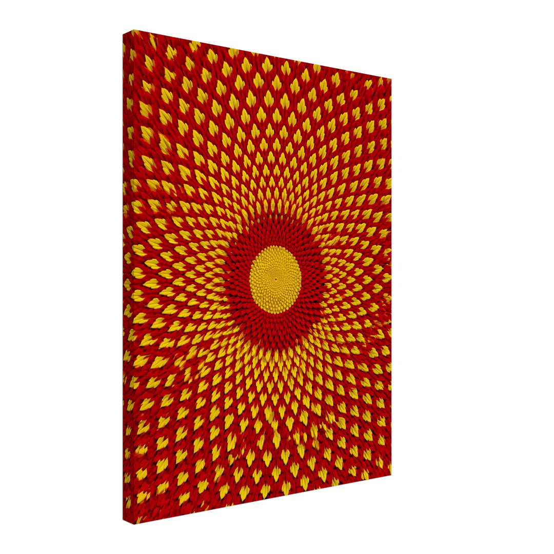 Goldenes Blütenrad psychedelisch Leinwandbild – Schräge Ansicht – Produktfoto