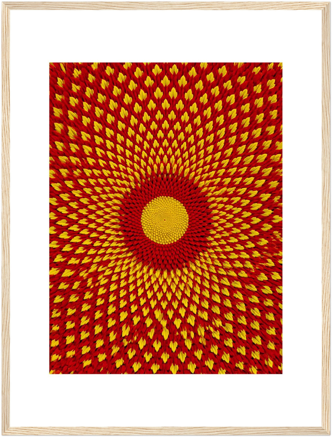 Goldenes Blütenrad psychedelisch Poster – Holz natur Rahmen – Produktfoto