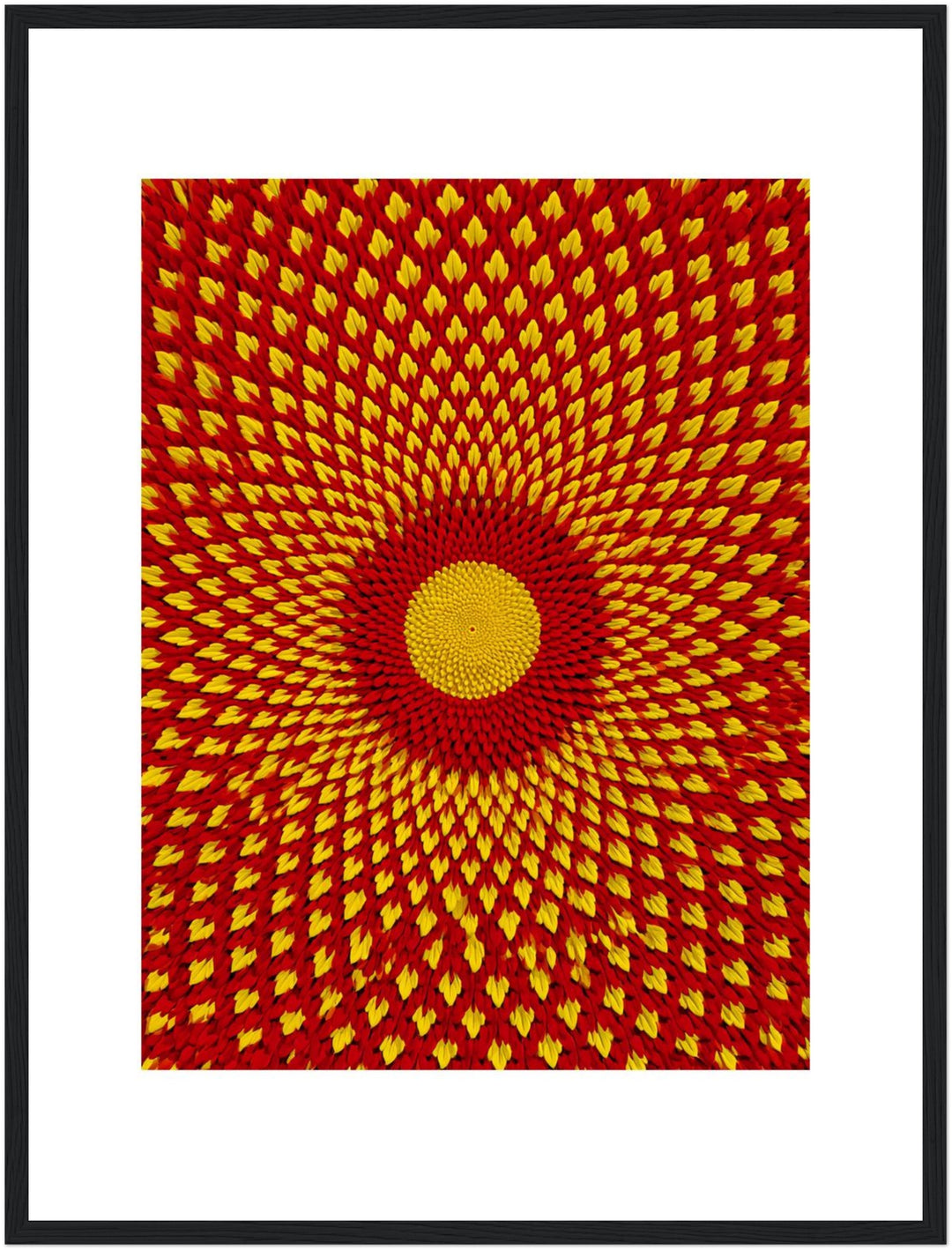 Goldenes Blütenrad psychedelisch Poster – Schwarzer Rahmen – Produktfoto
