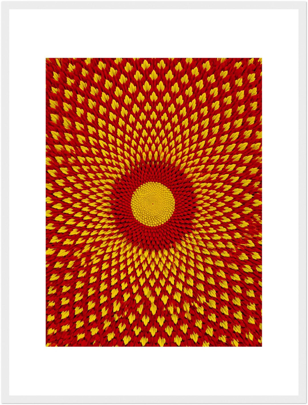 Goldenes Blütenrad psychedelisch Poster – Weißer Rahmen – Produktfoto