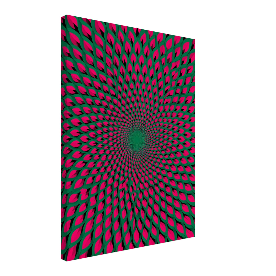 Psychedelischer Blütenwirbel Leinwandbild – Schräge Ansicht – Produktfoto