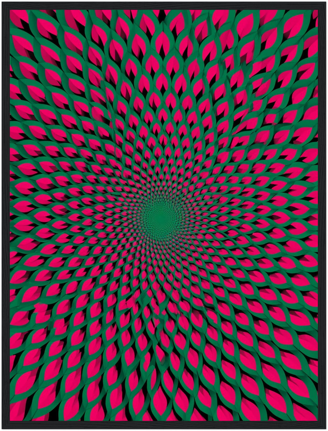 Psychedelischer Blütenwirbel Poster – Schwarzer Rahmen – Wohnzimmer Mockup