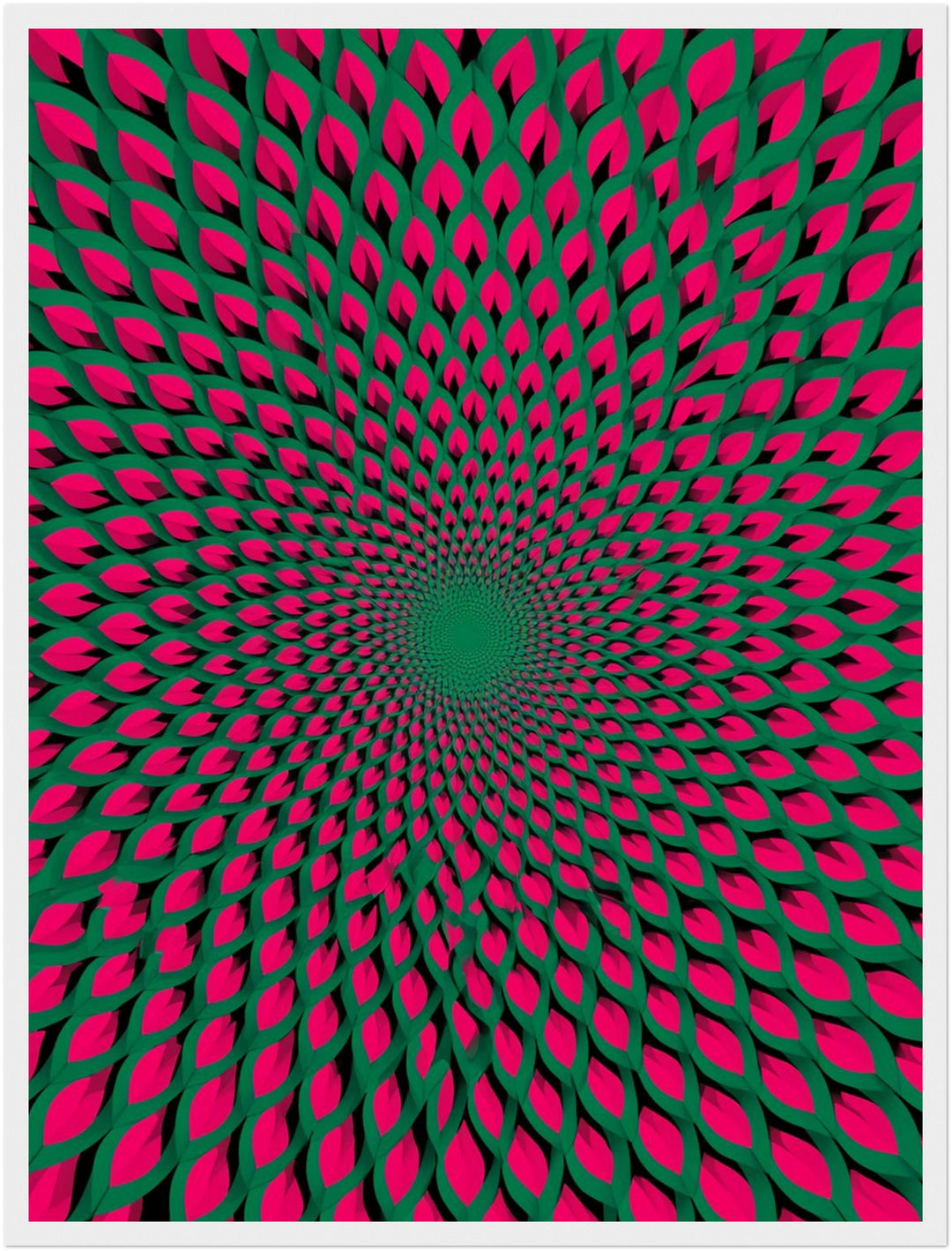 Psychedelischer Blütenwirbel Poster – Weißer Rahmen – Wohnzimmer Mockup