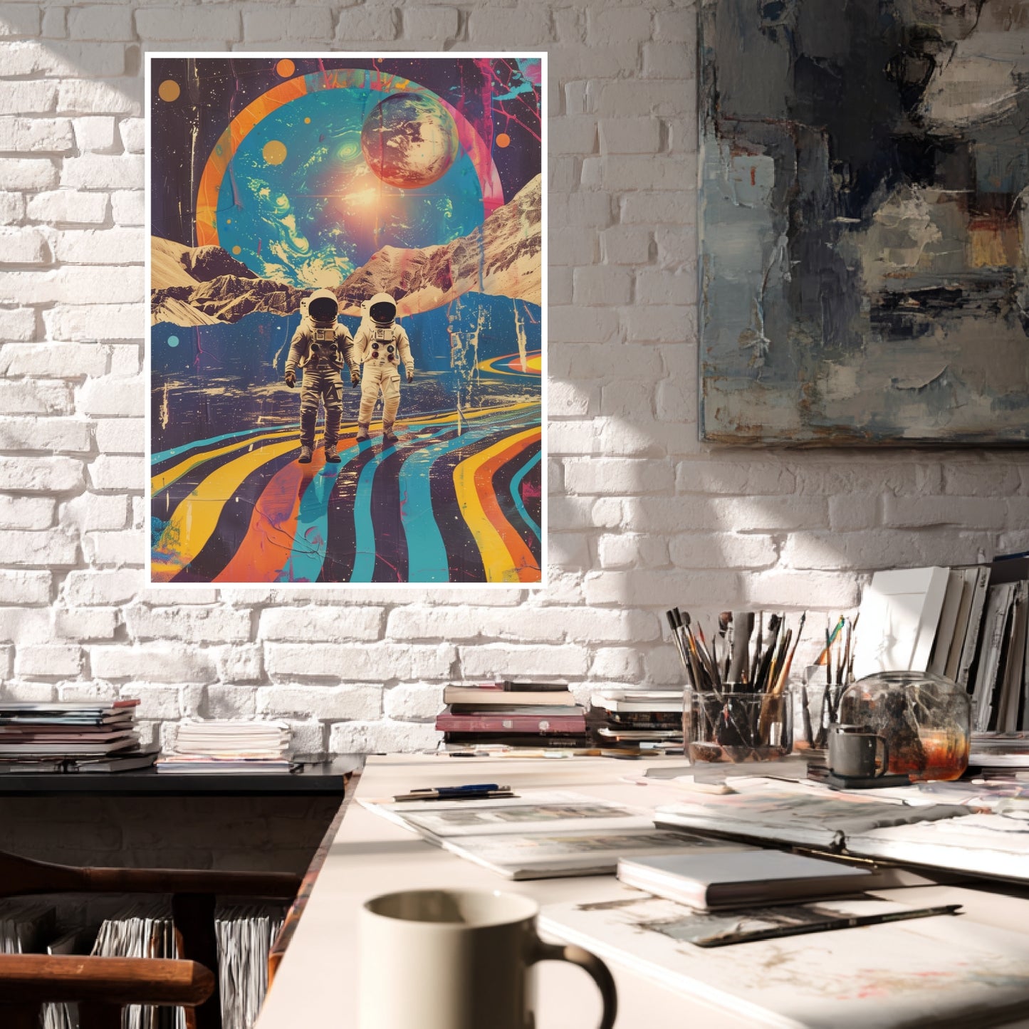 Astronauten vor Planetenkulisse Poster