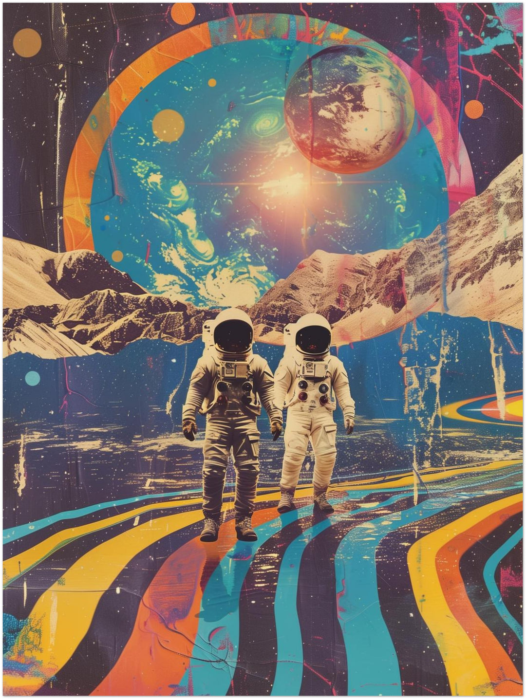 Astronauten vor Planetenkulisse Psychedelic – Wandkunst