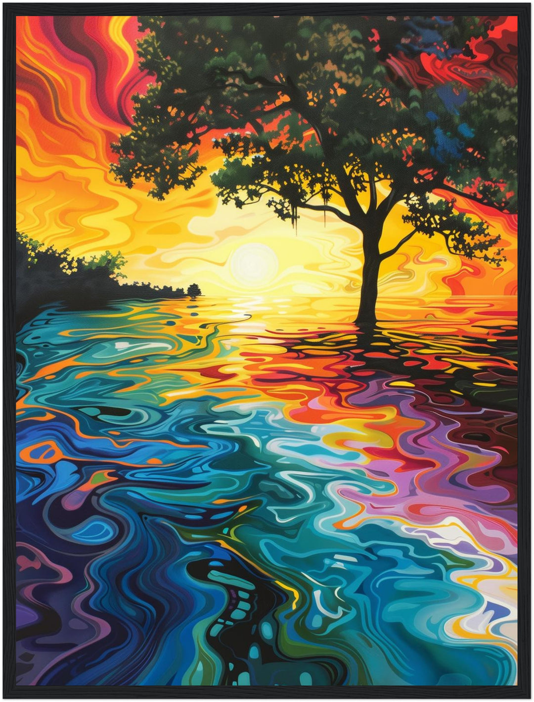 Baum am Sonnenuntergangssee Poster Psychedelic – mattes Kunstdruck-Papier – Ansicht 5