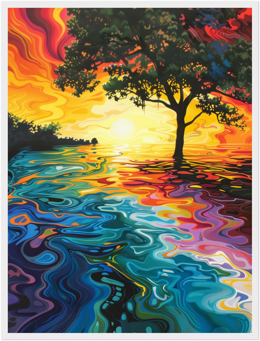 Baum am Sonnenuntergangssee Poster Psychedelic – mattes Kunstdruck-Papier – Ansicht 6