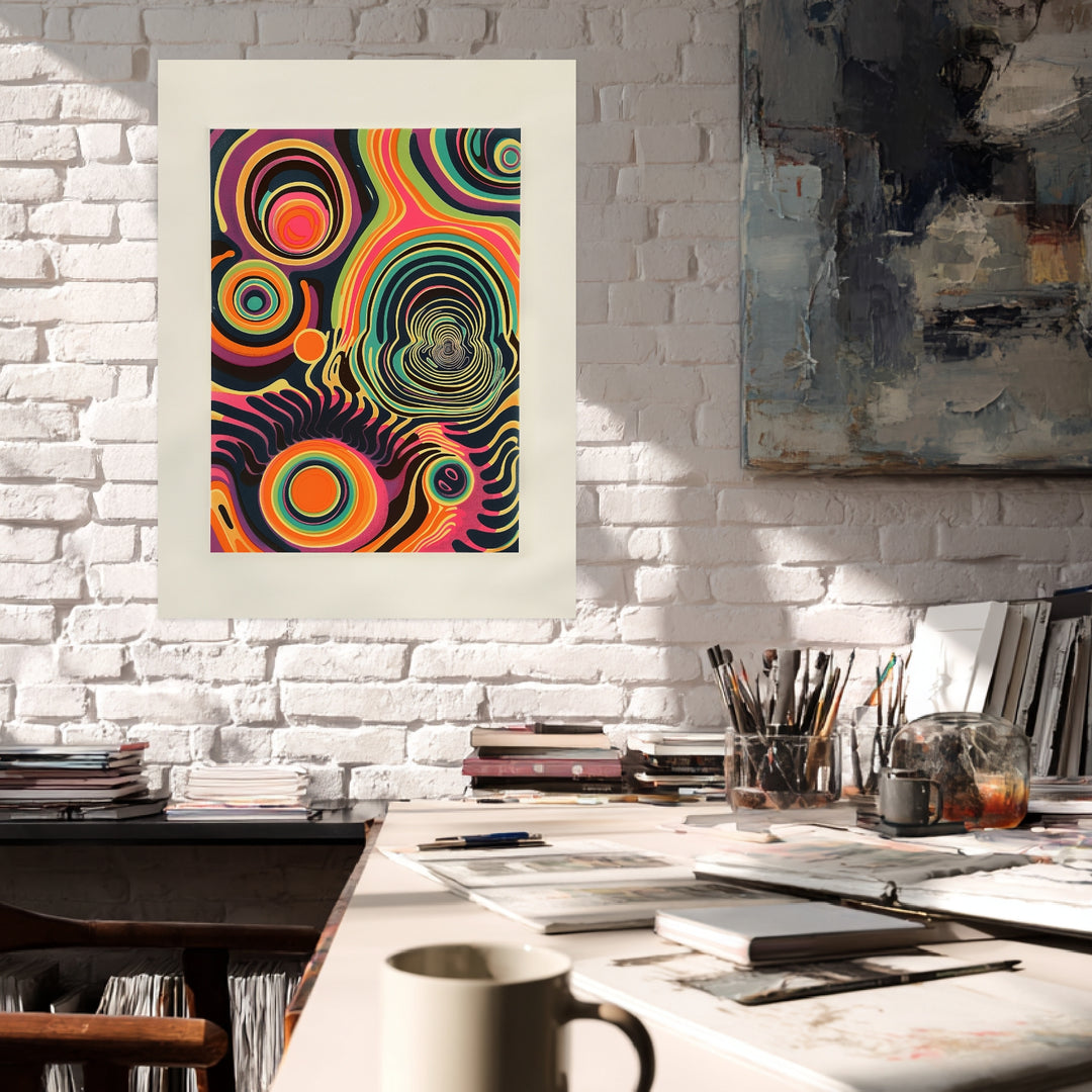 Bunte konzentrische Kreise Leinwandbild Psychedelic – Leinwand auf Holzrahmen – Ansicht 3