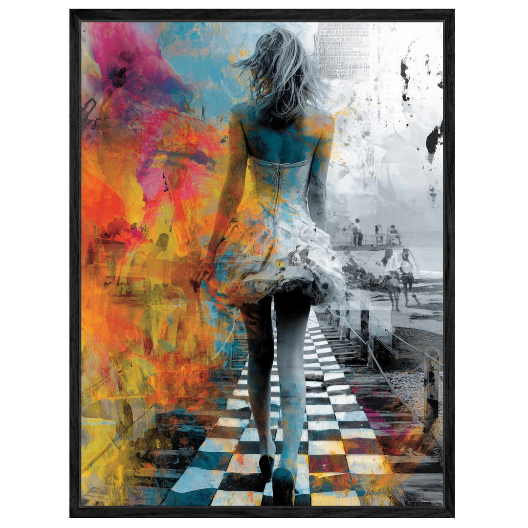 Bunte surrealistische Strandfrau Leinwandbild Psychedelic – Leinwand auf Holzrahmen – Ansicht 4