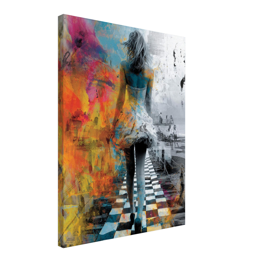 Bunte surrealistische Strandfrau Leinwandbild Psychedelic – Leinwand auf Holzrahmen – Ansicht 2