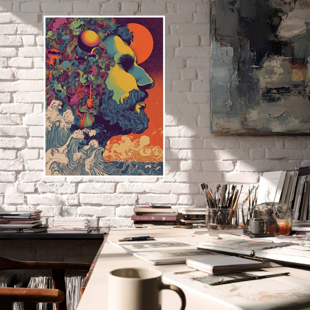 Buntes Männerprofil Poster Psychedelic – mattes Kunstdruck-Papier – Ansicht 4