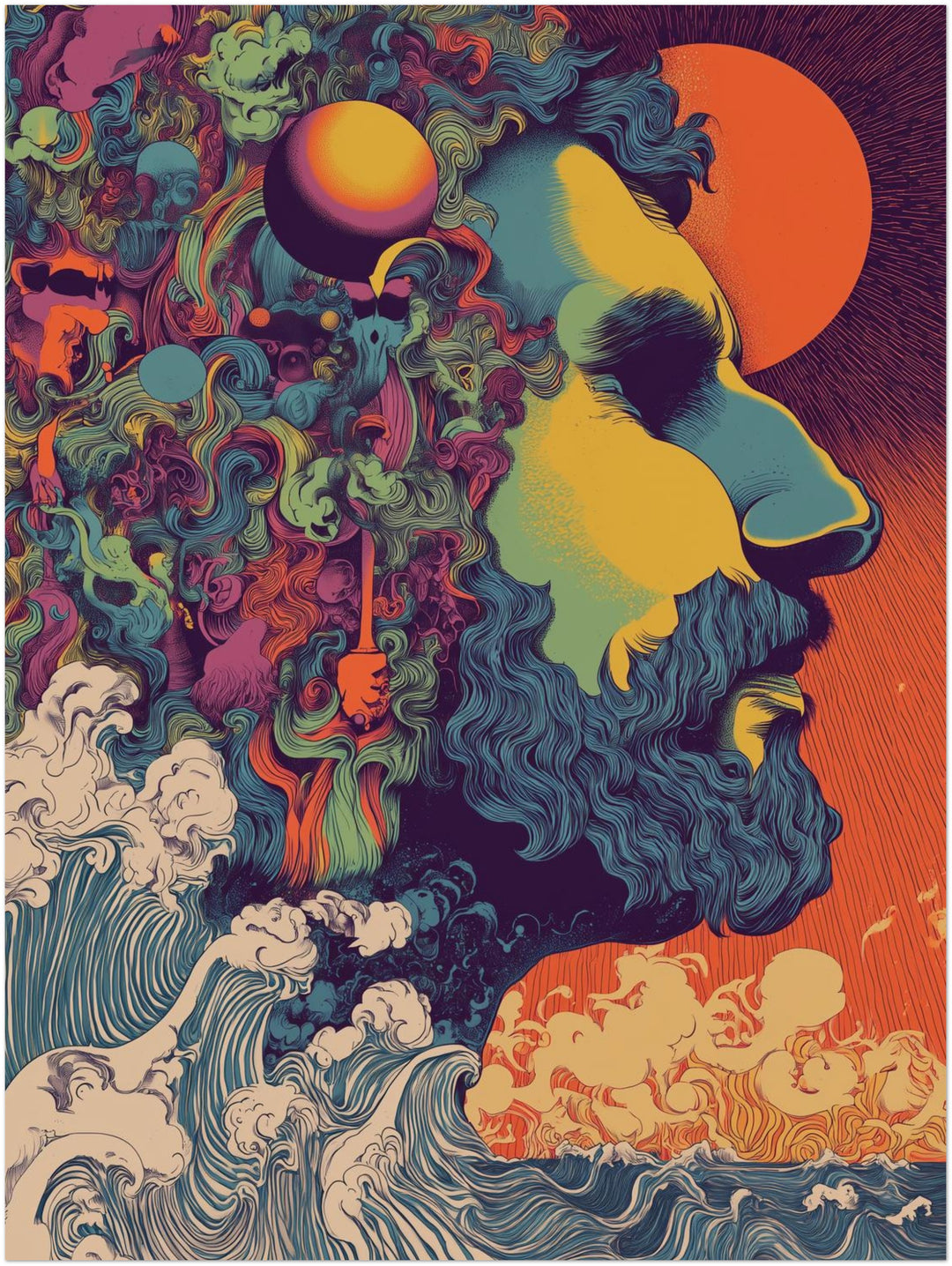 Buntes Männerprofil Psychedelic – Wandkunst