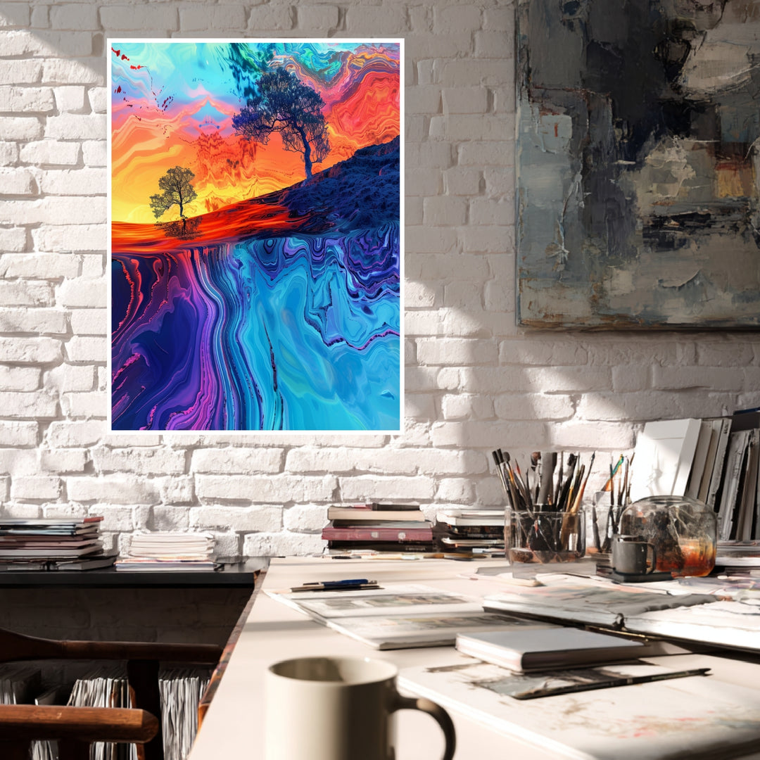 Farbige Baumlandschaft Poster Psychedelic – mattes Kunstdruck-Papier – Ansicht 3