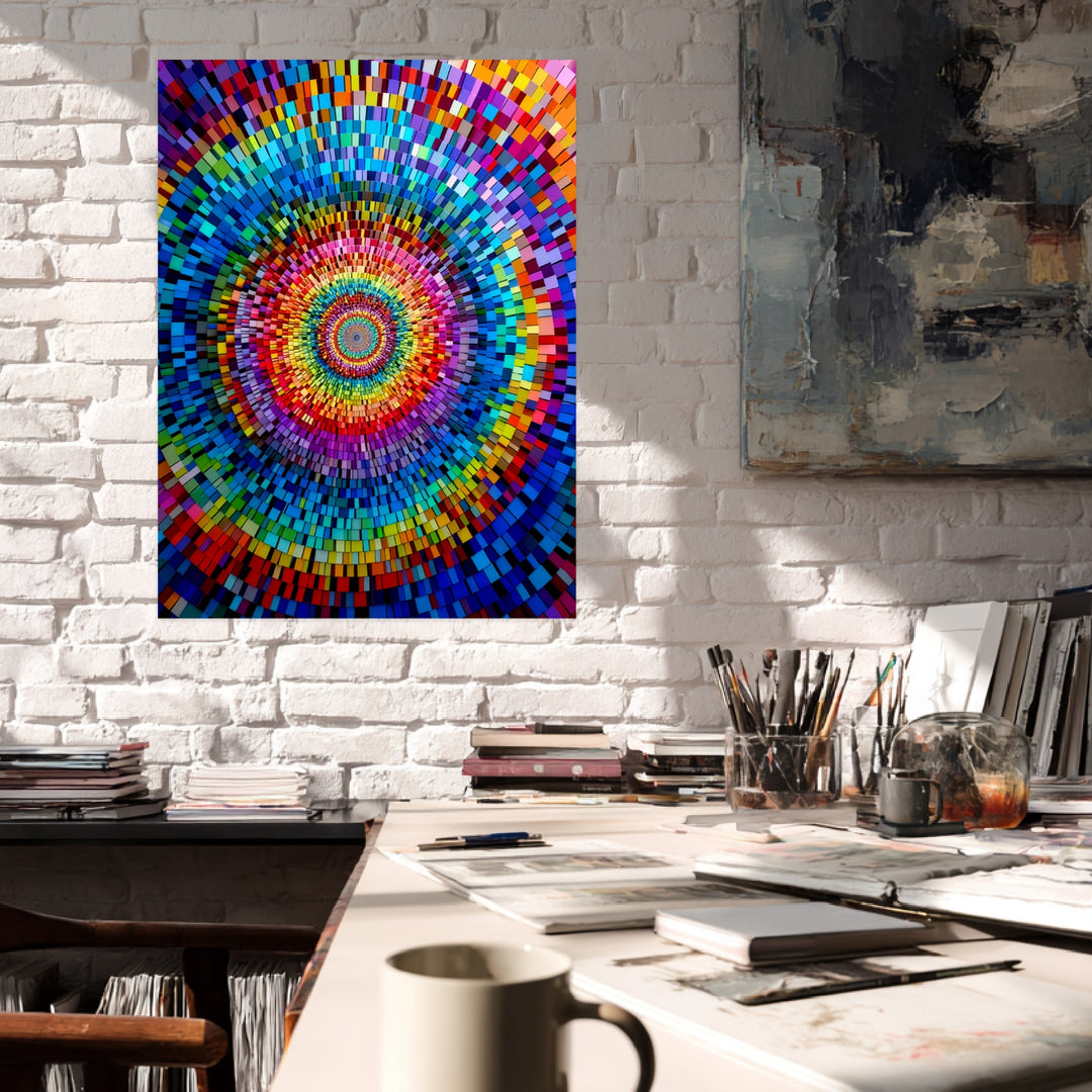 Farbintensives Kreismosaik Leinwandbild Psychedelic – Leinwand auf Holzrahmen – Ansicht 3
