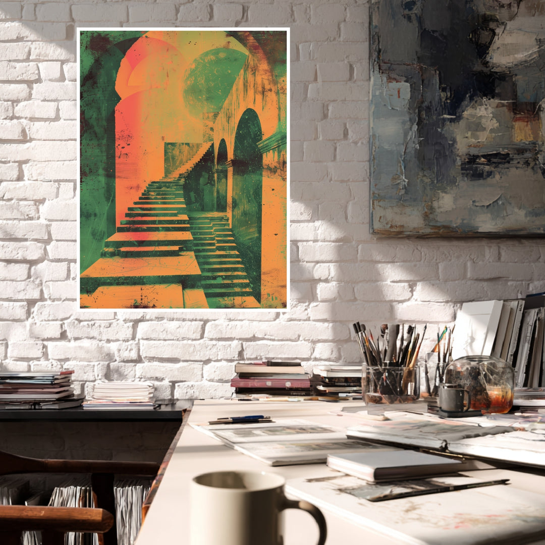 Geometrische Treppenarchitektur Poster Psychedelic – mattes Kunstdruck-Papier – Ansicht 4