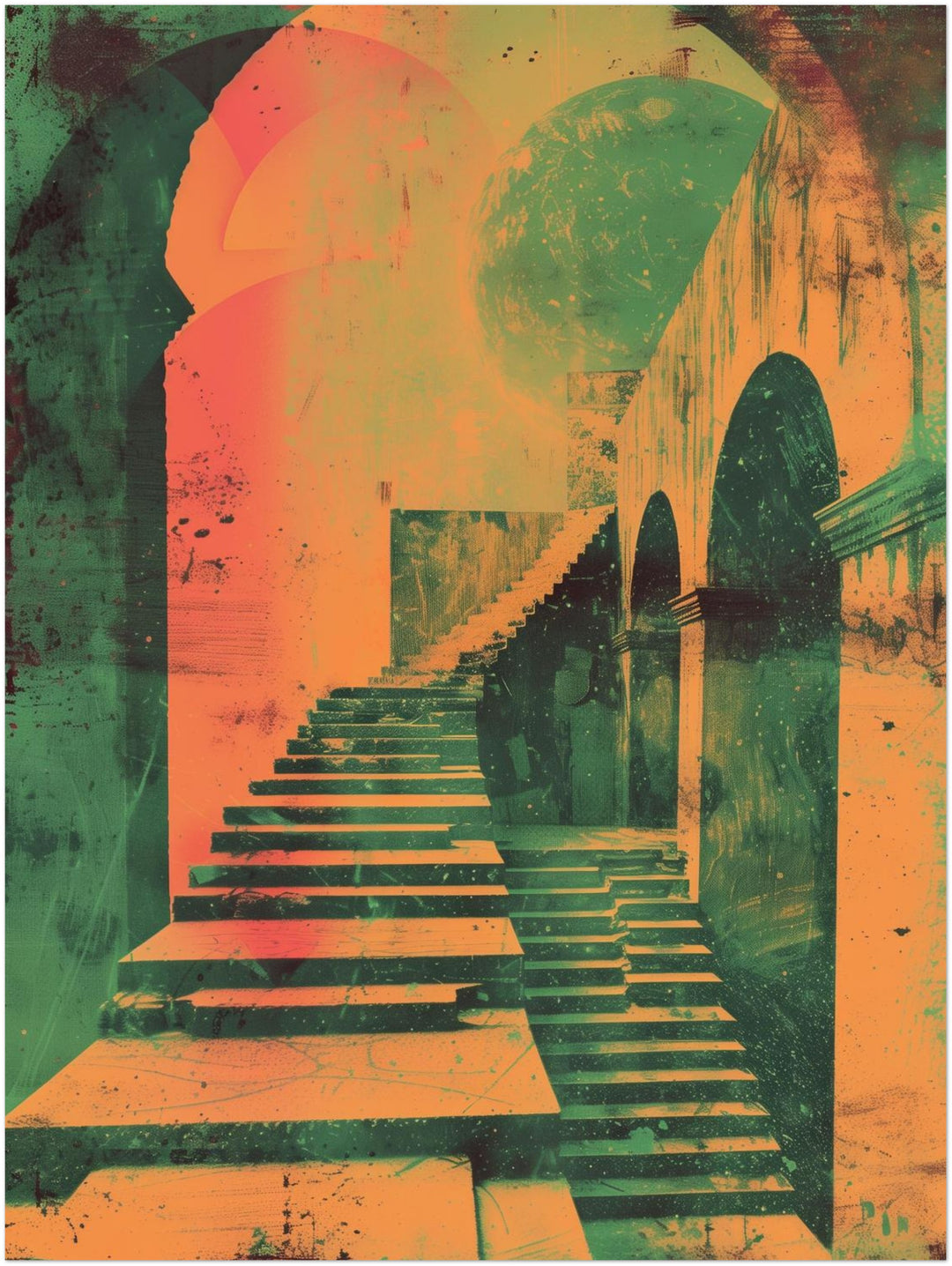 Geometrische Treppenarchitektur Psychedelic – Wandkunst