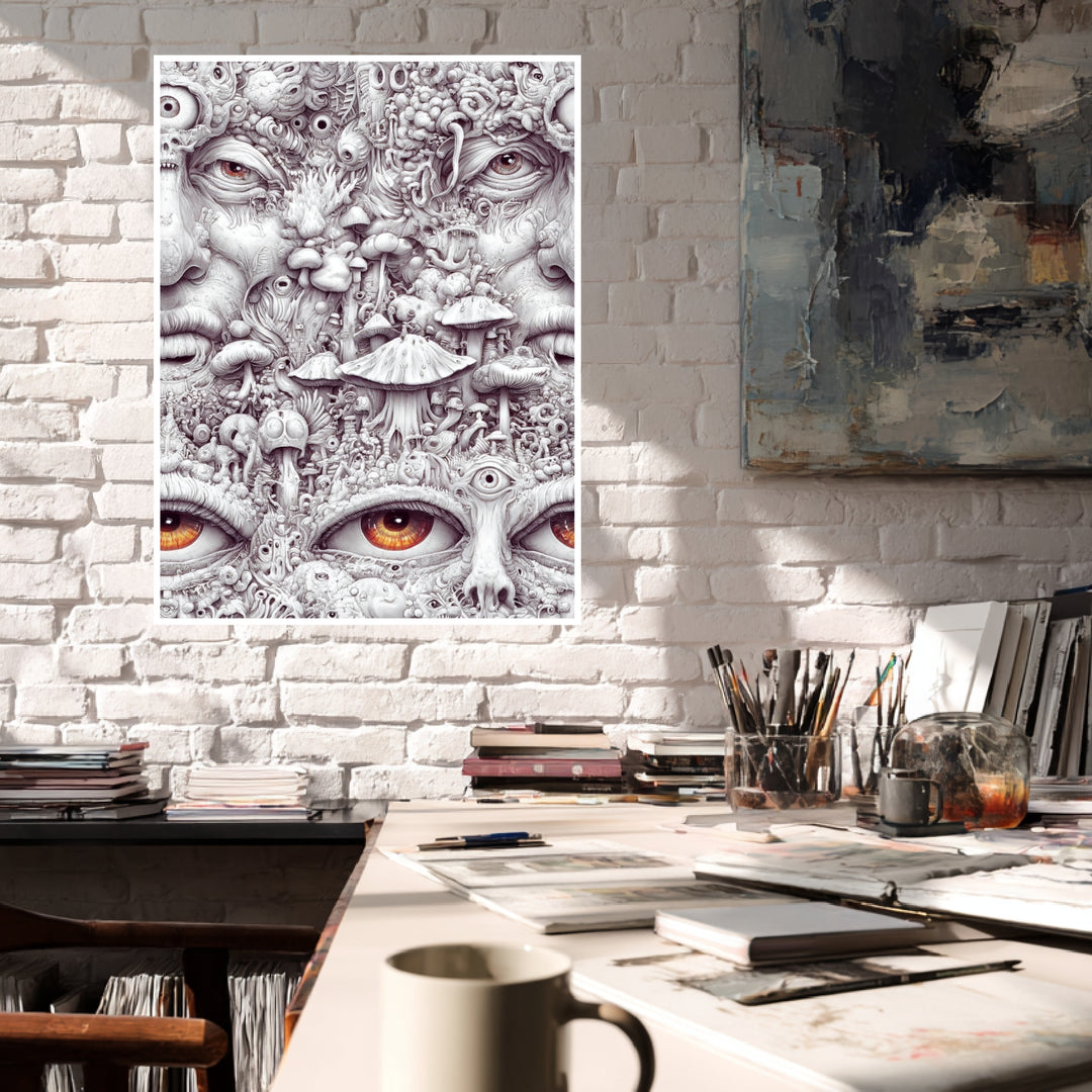Gesicht aus Pilzen und Augen Poster Psychedelic – mattes Kunstdruck-Papier – Ansicht 4