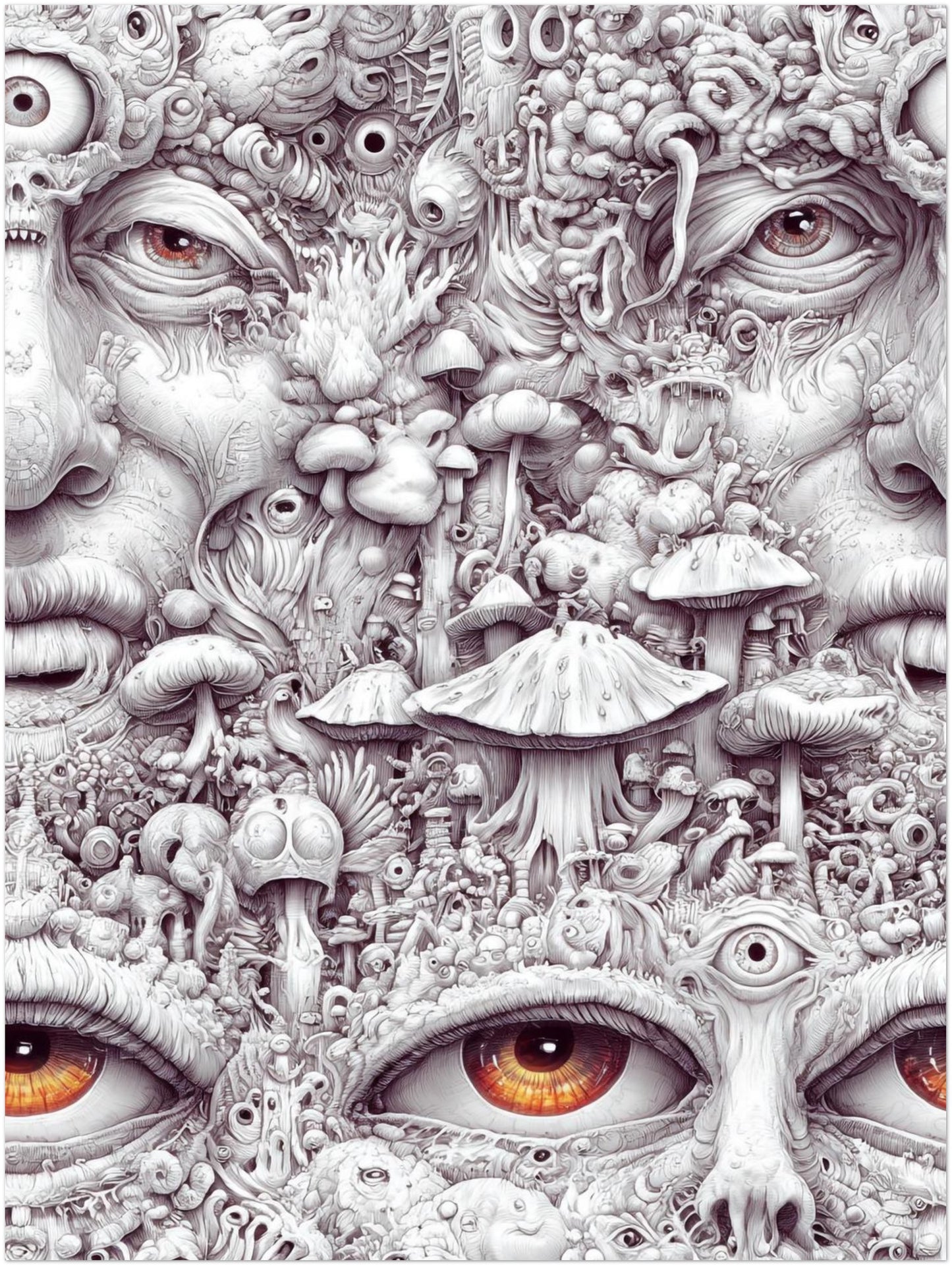 Gesicht aus Pilzen und Augen Poster