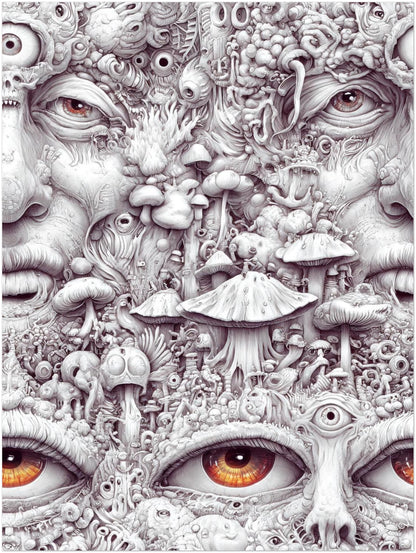 Gesicht aus Pilzen und Augen Poster