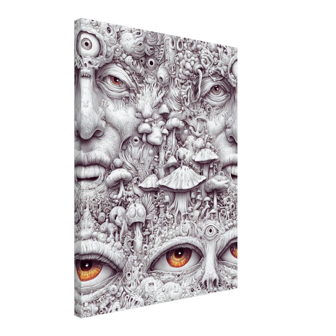 Gesicht aus Pilzen und Augen Leinwandbild Psychedelic – Leinwand auf Holzrahmen – Ansicht 2