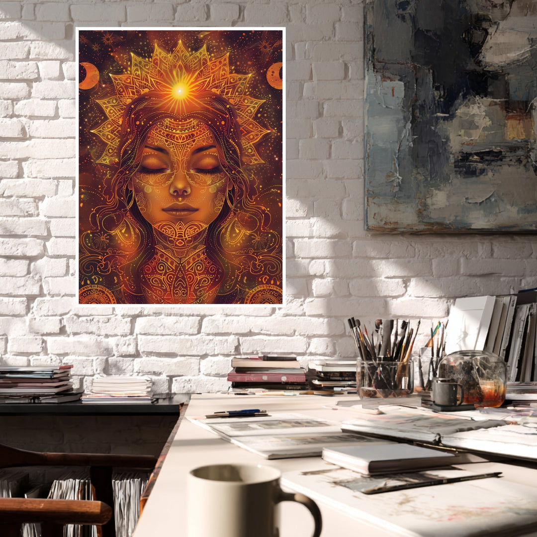 Goldenes spirituelles Sonnenportrait Poster Psychedelic – mattes Kunstdruck-Papier – Ansicht 4