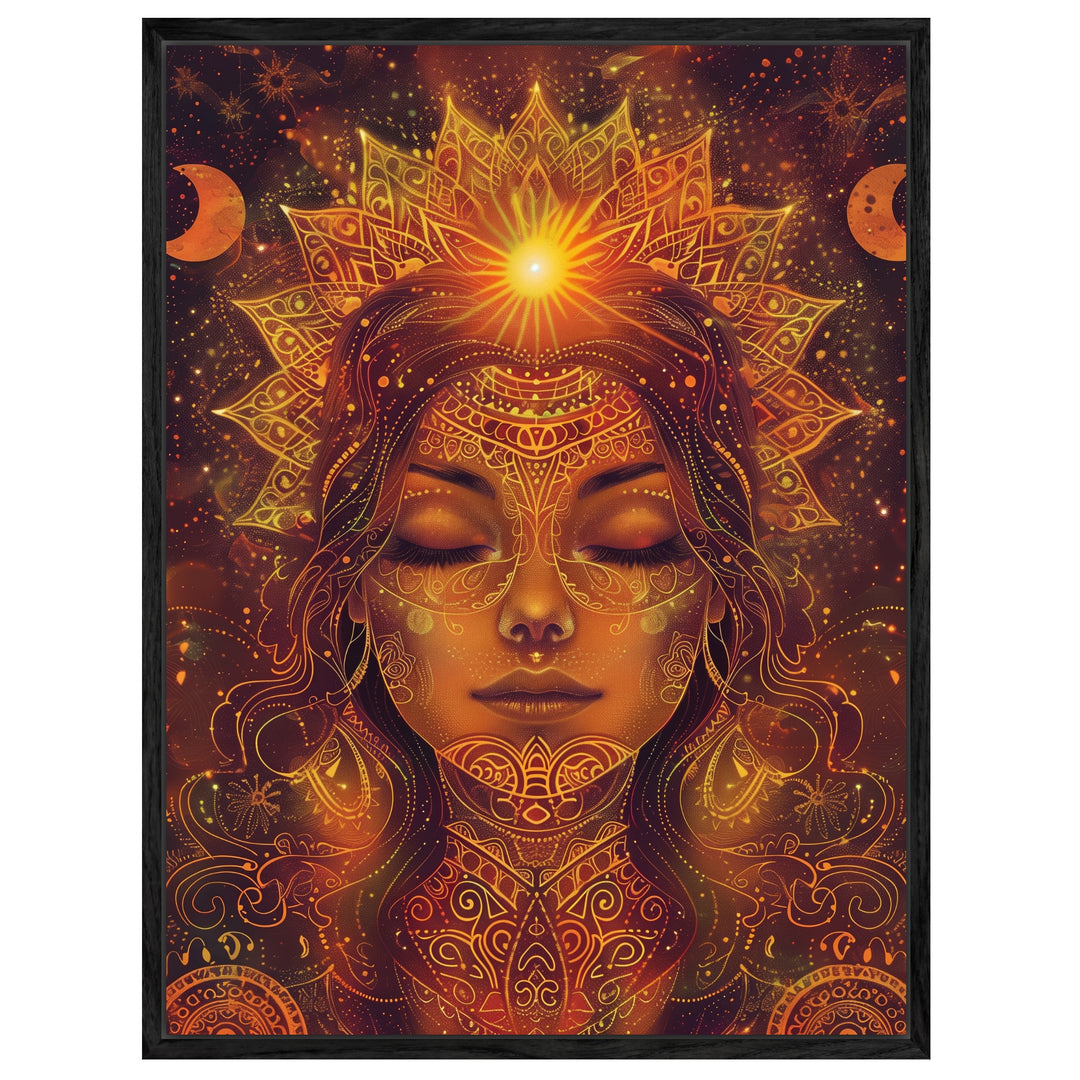 Goldenes spirituelles Sonnenportrait Leinwandbild Psychedelic – Leinwand auf Holzrahmen – Ansicht 4